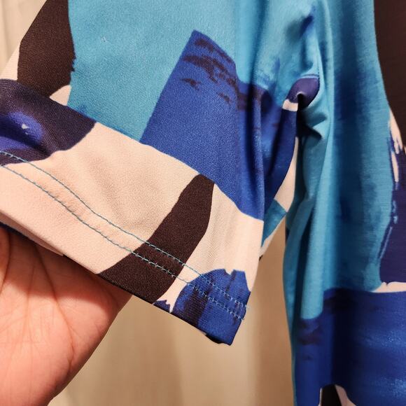 Pleats collection pings imports Womens L Abstract open back long top blue black - Picture 4 of 5